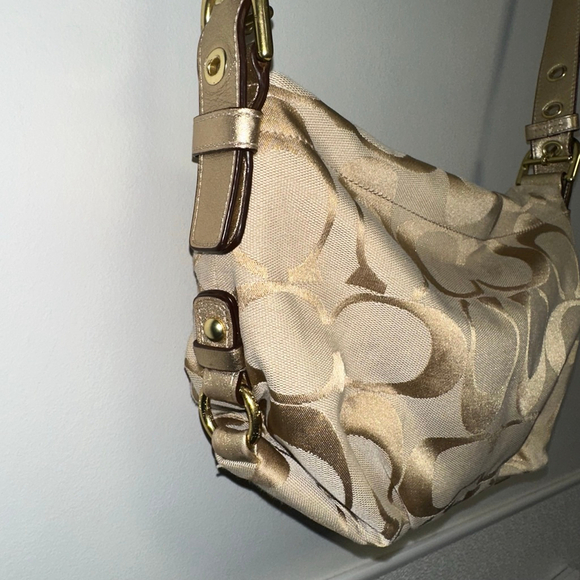 Women's Coach Signature Hobo Shoulder Bag Tan/Gold One Size Y2K Style Crossbody - Picture 2 of 16
